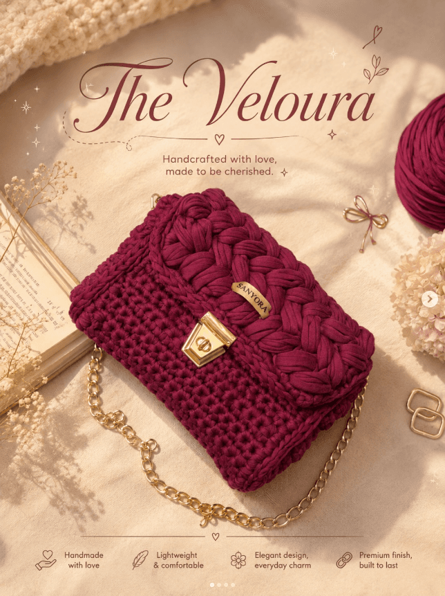 Close-up of the Veloura's hand-braided flap and gold-tone turn-lock